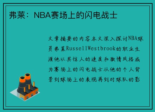 弗莱：NBA赛场上的闪电战士